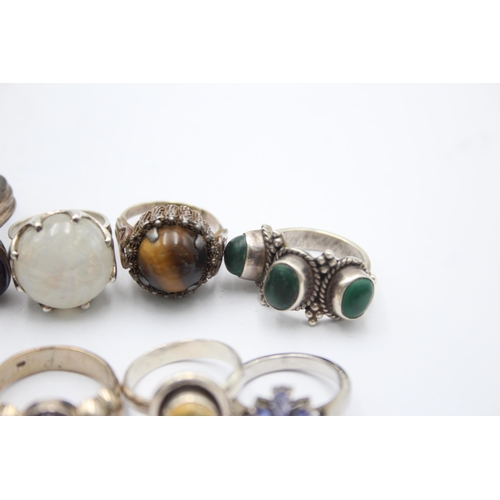 1158 - Twelve .925 silver gemstone set rings to include TGGC - approx. gross weight 91 grams