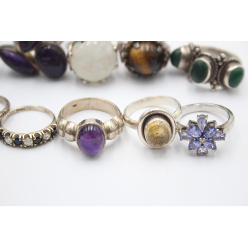 1158 - Twelve .925 silver gemstone set rings to include TGGC - approx. gross weight 91 grams