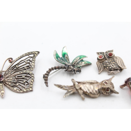 1160 - Five .925 silver animal brooches to include garnet and marcasite etc. - approx. gross weight 36 gram... 