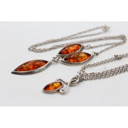 1161 - Six pieces of .925 silver amber set jewellery - approx. gross weight 30 grams