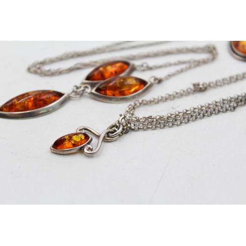 1161 - Six pieces of .925 silver amber set jewellery - approx. gross weight 30 grams