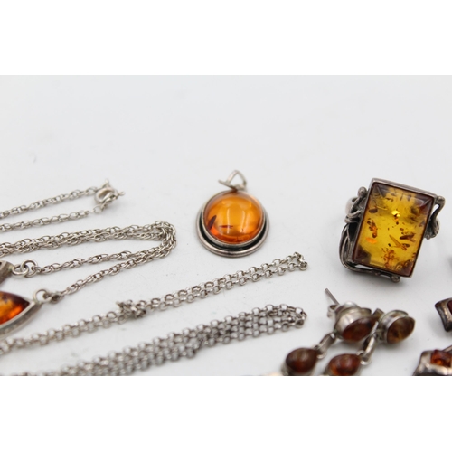 1161 - Six pieces of .925 silver amber set jewellery - approx. gross weight 30 grams