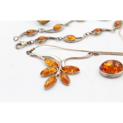 1163 - Six pieces of .925 silver amber set jewellery - approx. gross weight 30 grams