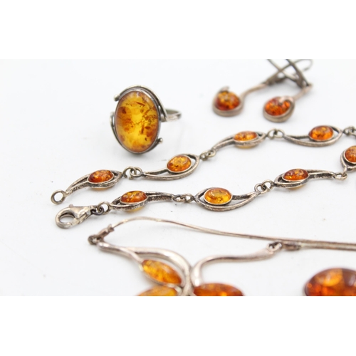 1163 - Six pieces of .925 silver amber set jewellery - approx. gross weight 30 grams