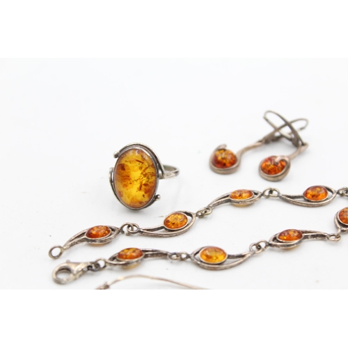 1163 - Six pieces of .925 silver amber set jewellery - approx. gross weight 30 grams