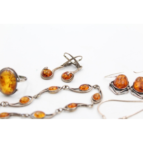 1163 - Six pieces of .925 silver amber set jewellery - approx. gross weight 30 grams