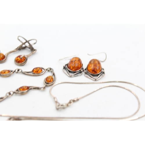 1163 - Six pieces of .925 silver amber set jewellery - approx. gross weight 30 grams