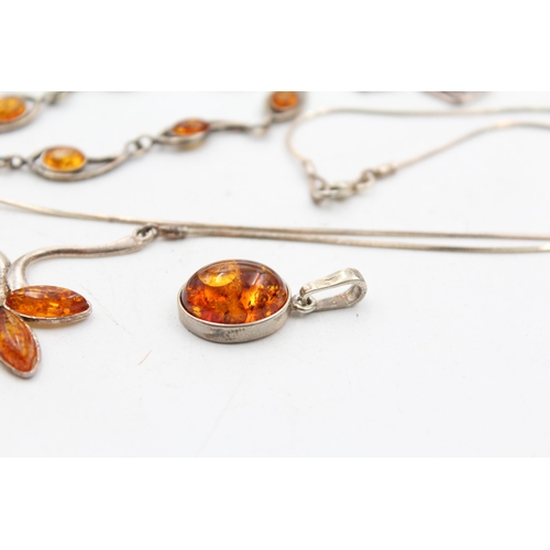 1163 - Six pieces of .925 silver amber set jewellery - approx. gross weight 30 grams