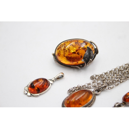 1169 - Six pieces of .925 silver amber set jewellery - approx. gross weight 35 grams