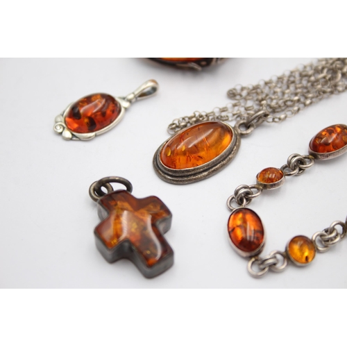 1169 - Six pieces of .925 silver amber set jewellery - approx. gross weight 35 grams