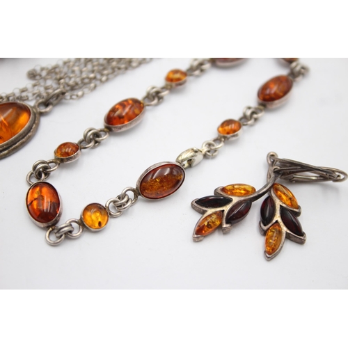 1169 - Six pieces of .925 silver amber set jewellery - approx. gross weight 35 grams