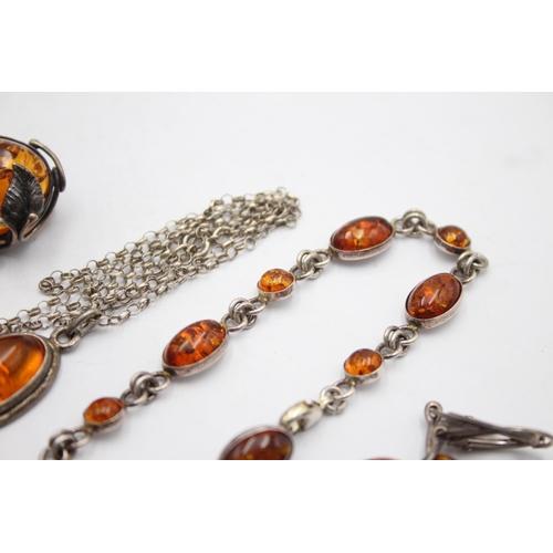 1169 - Six pieces of .925 silver amber set jewellery - approx. gross weight 35 grams