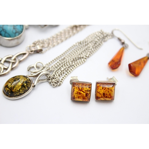 1171 - Five pieces of .925 silver amber set jewellery - approx. gross weight 44 grams