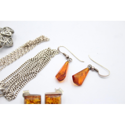 1171 - Five pieces of .925 silver amber set jewellery - approx. gross weight 44 grams