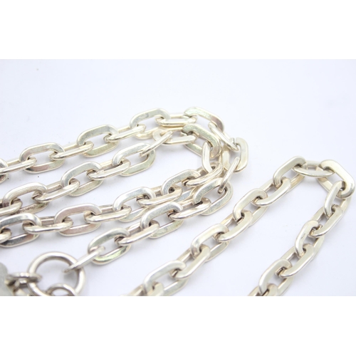 1172 - A .925 silver T bar necklace and bracelet set with heart charms - approx. gross weight 97 grams