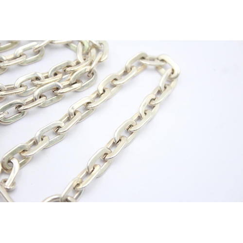 1172 - A .925 silver T bar necklace and bracelet set with heart charms - approx. gross weight 97 grams