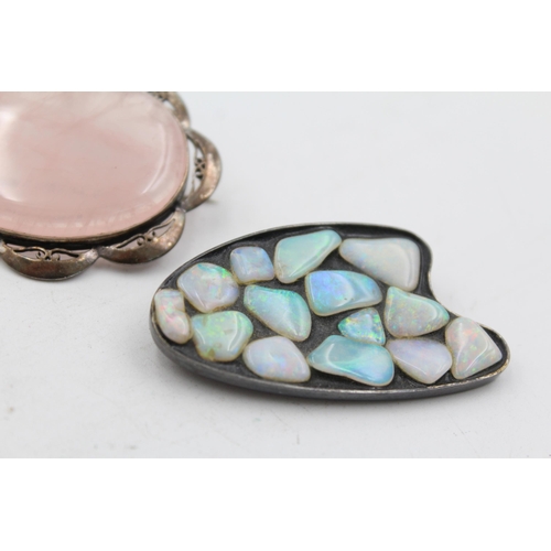 1173 - Four .925 silver gemstone set brooches to include opal - approx. gross weight 58 grams