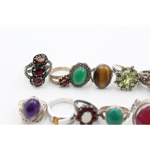 1174 - Twelve .925 silver gemstone set rings - approx. gross weight 72 grams