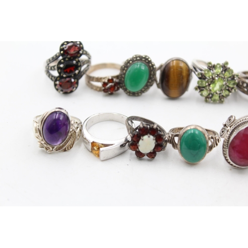 1174 - Twelve .925 silver gemstone set rings - approx. gross weight 72 grams