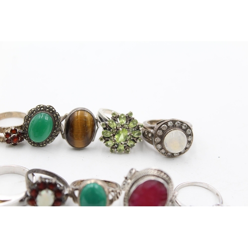 1174 - Twelve .925 silver gemstone set rings - approx. gross weight 72 grams