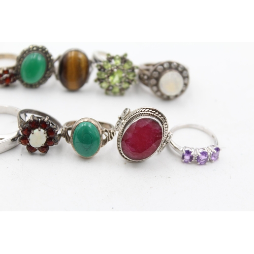 1174 - Twelve .925 silver gemstone set rings - approx. gross weight 72 grams