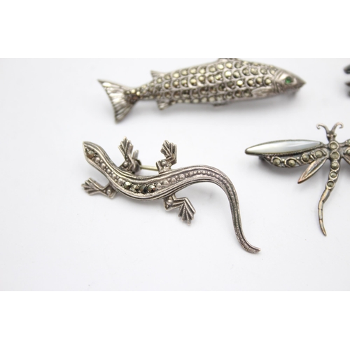 1176 - Five .925 silver and marcasite animal brooches - approx. gross weight 22 grams