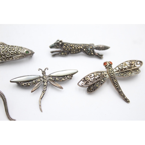 1176 - Five .925 silver and marcasite animal brooches - approx. gross weight 22 grams