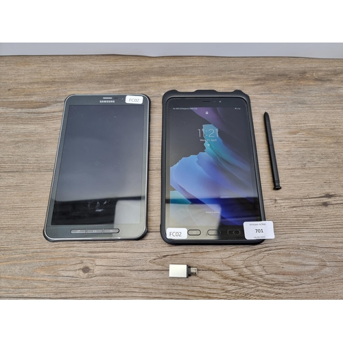 701 - One Samsung Galaxy Tab Active 3 with stylus and one active Tab 1