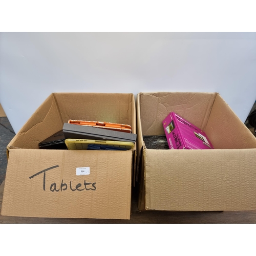 714 - Two boxes containing tablets for spares and repair and various tablet cases and accessories