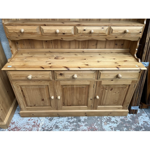 10 - A Victorian style solid pine Welsh dresser - approx. 190cm high x 152cm wide x 41cm deep