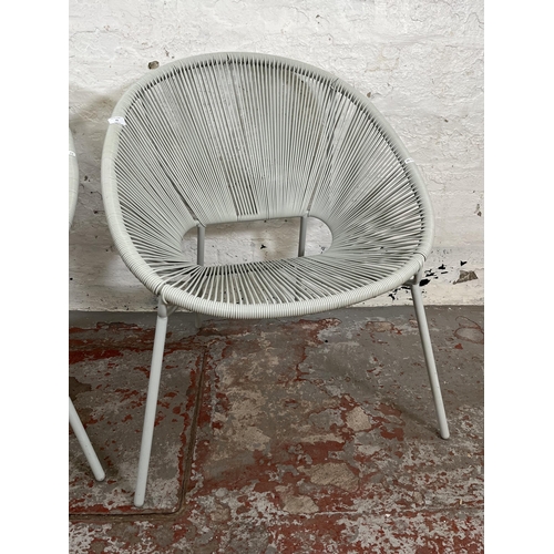 15 - A pair of grey plastic and tubular steel garden chairs