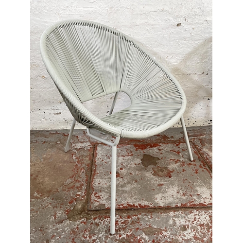 15 - A pair of grey plastic and tubular steel garden chairs