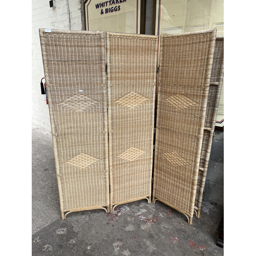 2 - Two wicker three section folding dressing screens