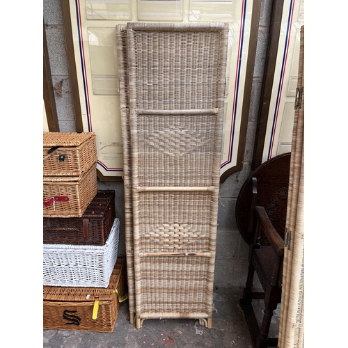 2 - Two wicker three section folding dressing screens