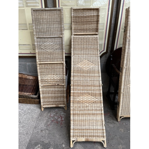 2 - Two wicker three section folding dressing screens