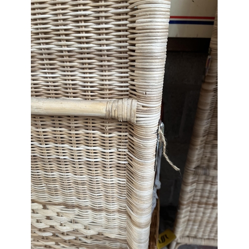 2 - Two wicker three section folding dressing screens