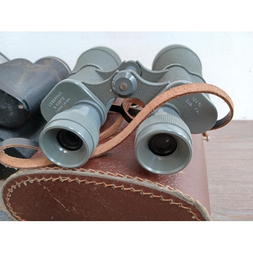 588 - Nine pairs of binoculars to include cased Lieberman & Gortz 10 x 50, boxed Miranda 10 x 50 VG, Inpro... 