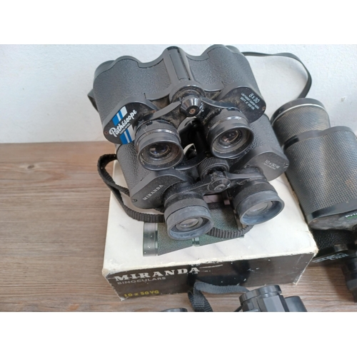 588 - Nine pairs of binoculars to include cased Lieberman & Gortz 10 x 50, boxed Miranda 10 x 50 VG, Inpro... 