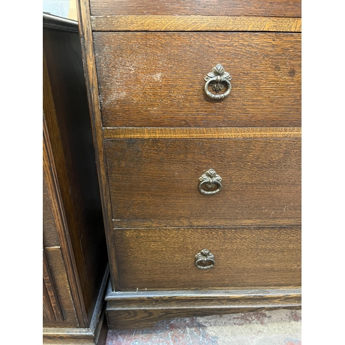 49 - A Crown Ay carved oak tallboy chest of drawers - approx. 123cm high x 87cm wide x 48cm deep