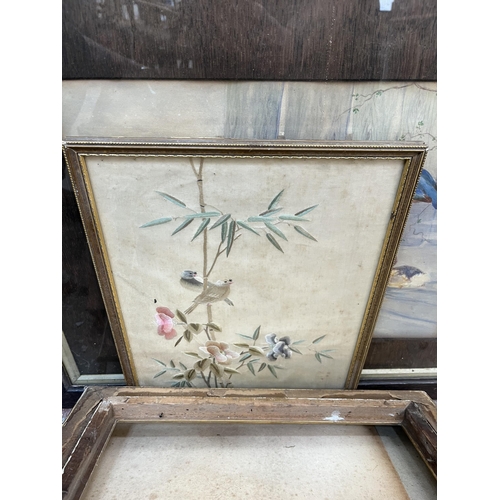 219 - A collection of framed pictures to include watercolour of a seascape signed B and dated 1919, oil on... 