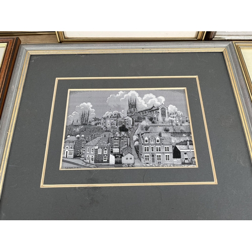 224 - Nineteen framed Macclesfield silk pictures