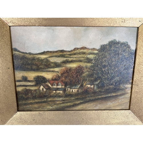 226 - A gilt framed oil painting of a landscape scene, signed Edward Lake - approx. 46cm high x 56cm wide