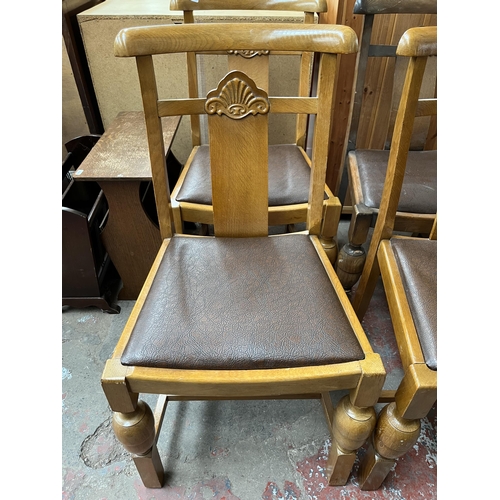 102 - A set of six 1930s style oak dining chairs with baluster supports