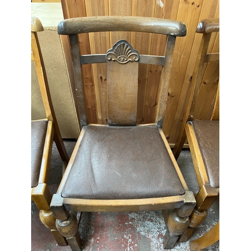 102 - A set of six 1930s style oak dining chairs with baluster supports