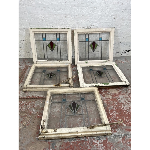 140A - Five 1930s stained glass windows - approx. 48cm high x 52cm wide