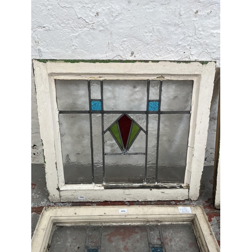 140A - Five 1930s stained glass windows - approx. 48cm high x 52cm wide