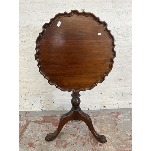 156 - A Georgian style mahogany pie crust edge tilt top occasional table with carved tripod pedestal and b... 