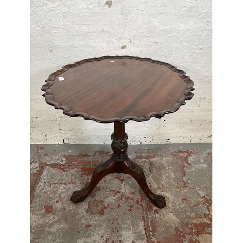 156 - A Georgian style mahogany pie crust edge tilt top occasional table with carved tripod pedestal and b... 