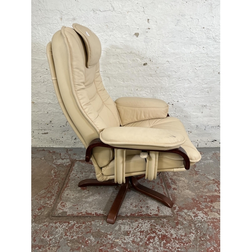 162 - A Stressless style cream leather swivel reclining armchair and matching footstool