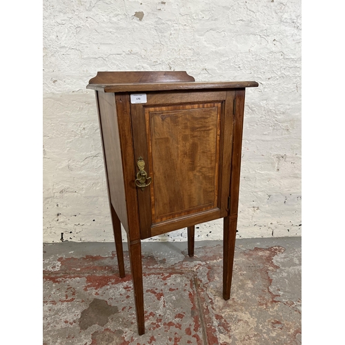 170 - An Edwardian Marsh Jones Cribb & Co. inlaid mahogany bedside cabinet